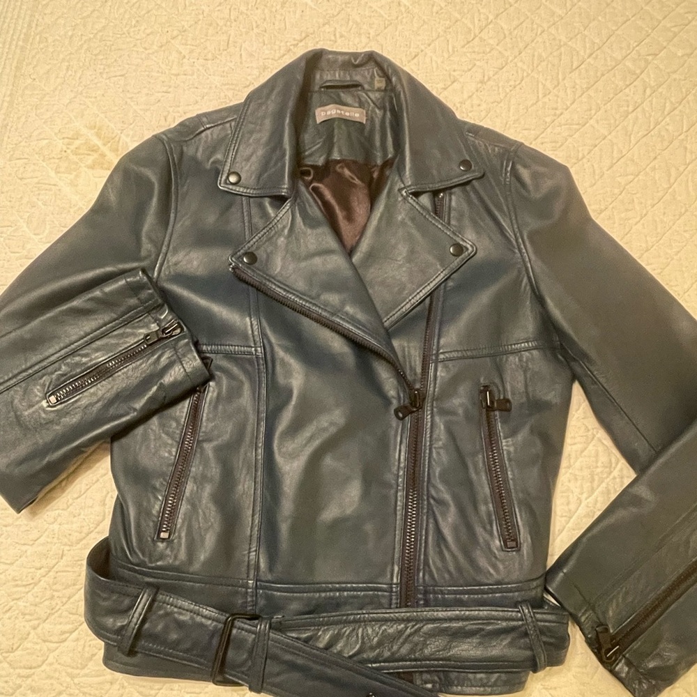bagatelle Teal Leather Moto Jacket